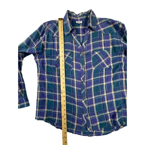 Keren Hart Plaid Button Down Shirt Womens L Purple Teal Western Flannel - Picture 3 of 5